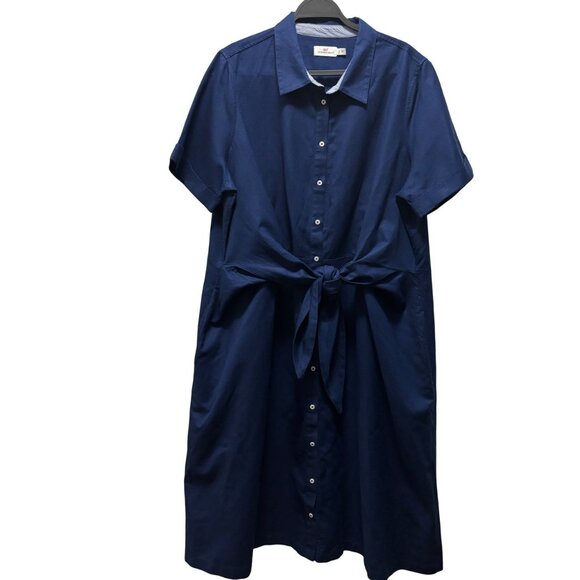 Vineyard Vines Westerly Tie-Front Linen Dress in Deep Bay Size 18 - Picture 1 of 8